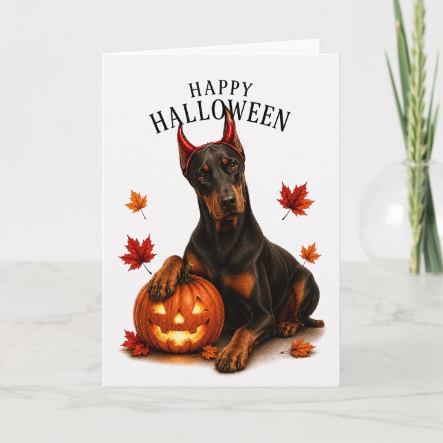 Doberman Halloween Devil Dog Card (Front)