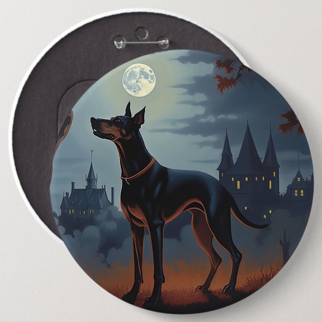Doberman Halloween Scary 6 Cm Round Badge (Front & Back)