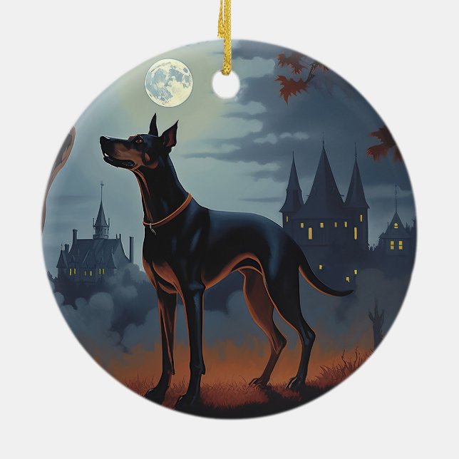 Doberman Halloween Scary Ceramic Tree Decoration (Back)
