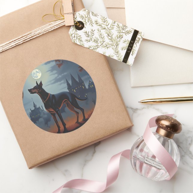 Doberman Halloween Scary Classic Round Sticker (Gifting)