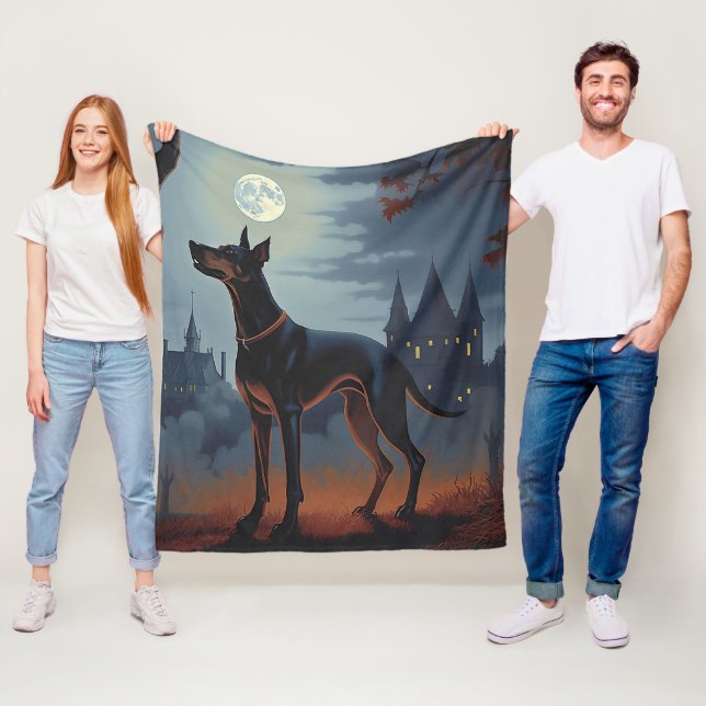 Doberman Halloween Scary Fleece Blanket (In Situ)
