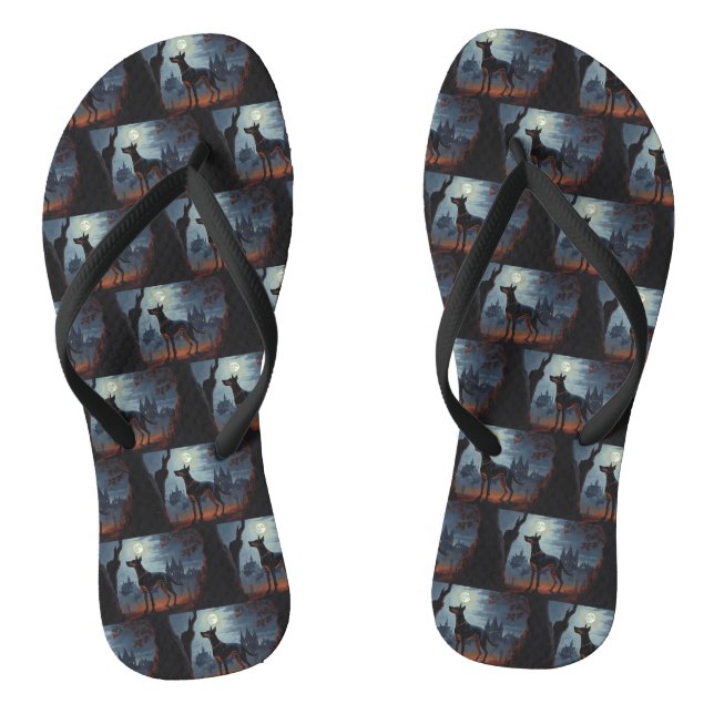 Doberman Halloween Scary Flip Flops (Footbed)