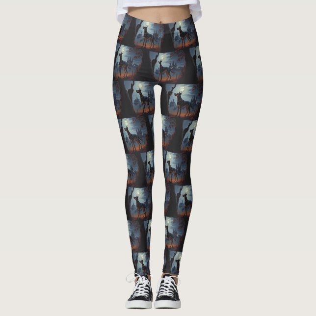 Doberman Halloween Scary Leggings (Front)