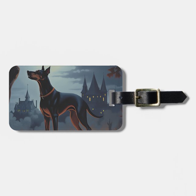 Doberman Halloween Scary Luggage Tag (Front Horizontal)