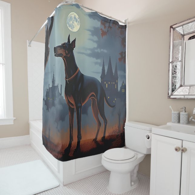 Doberman Halloween Scary Shower Curtain (In Situ)