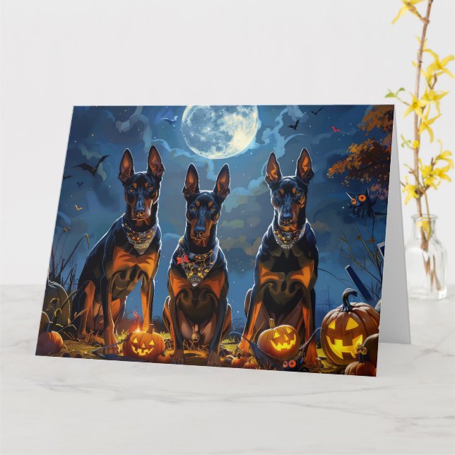 Doberman Halloween Spooky Card (Yellow Flower)