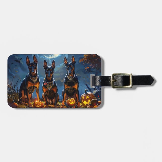 Doberman Halloween Spooky Luggage Tag (Front Horizontal)
