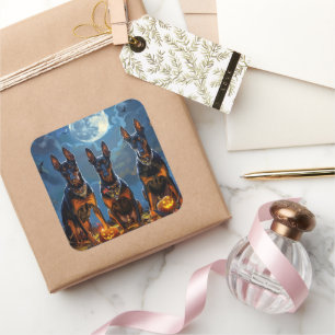 Doberman Halloween Spooky Square Sticker