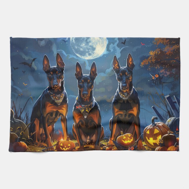 Doberman Halloween Spooky Tea Towel (Horizontal)