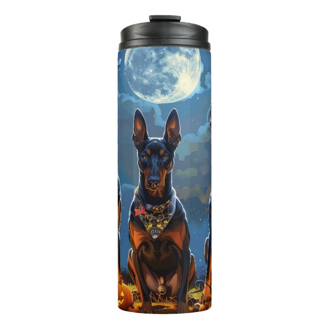 Doberman Halloween Spooky Thermal Tumbler (Front)