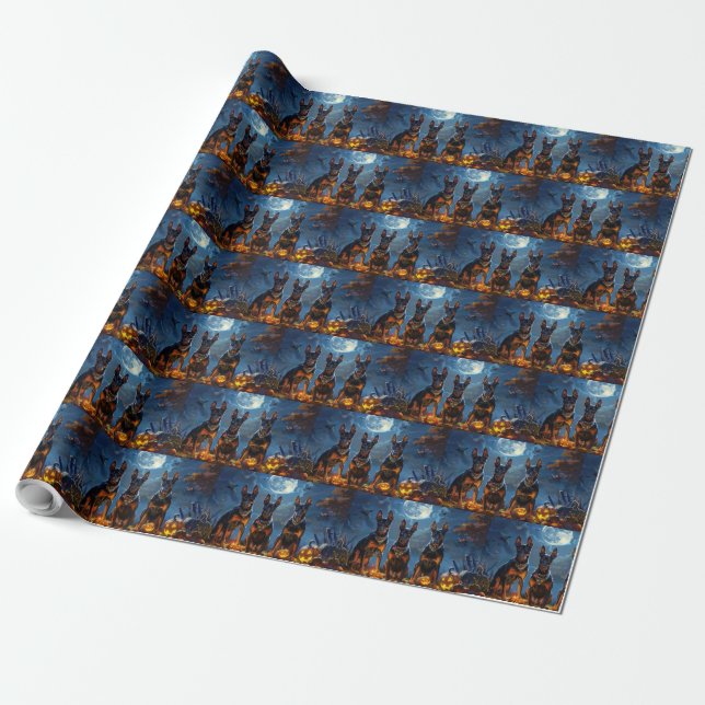 Doberman Halloween Spooky Wrapping Paper (Unrolled)