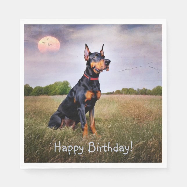 Doberman Happy Birthday Napkin (Front)