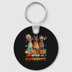 Doberman Happy Hallothanksmas Dog Lover Christmas Key Ring