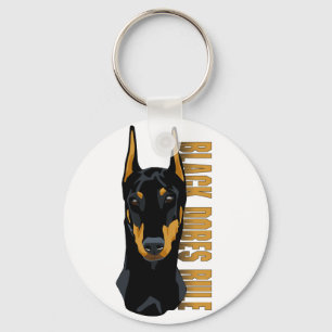 Doberman Head, Black Dobes Rule Key Ring