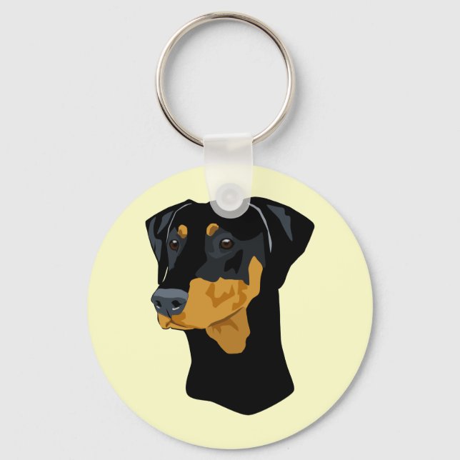 Doberman Head, Black, Uncropped Key Ring (Front)