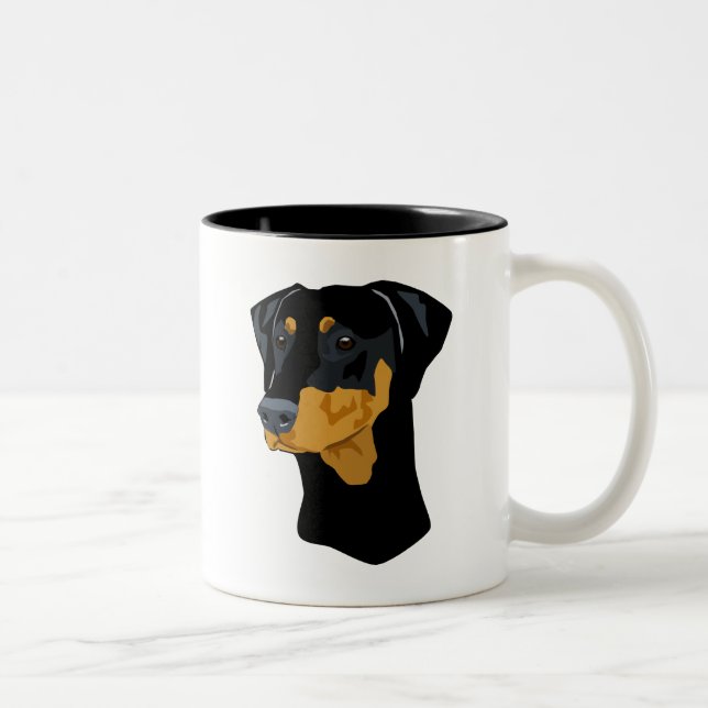 Doberman Head, Black, Uncropped Two-Tone Coffee Mug (Right)