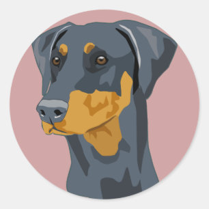Doberman Head, Blue, Uncropped Classic Round Sticker