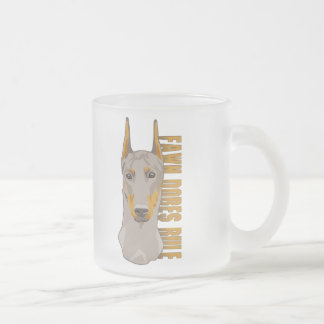 Doberman Head, Fawn Dogs Rule Frosted Glass Coffee Mug
