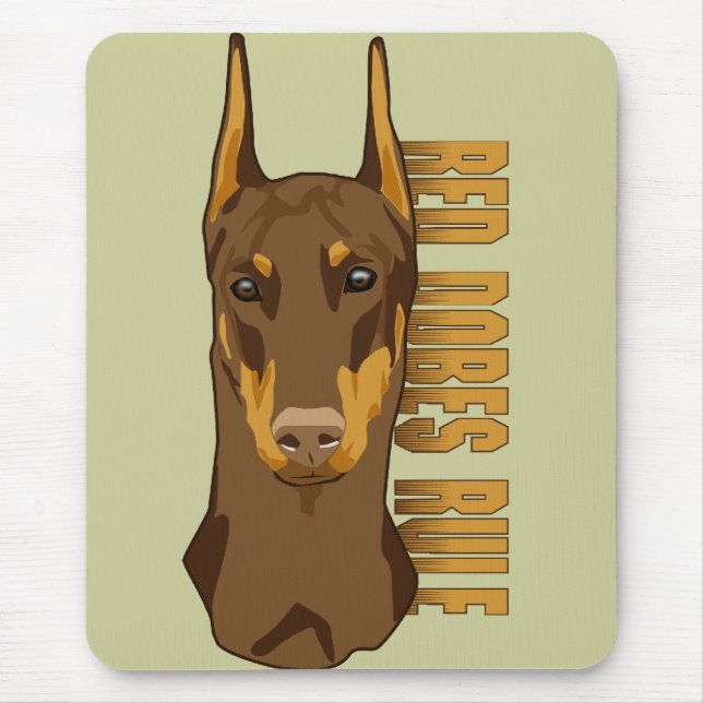 Doberman Head, Red Dobes Rule Mouse Mat (Front)