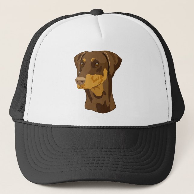 Doberman Head, Red, Uncropped Trucker Hat (Front)