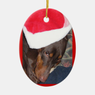 Doberman (Hero) in Santa Hat Ceramic Tree Decoration