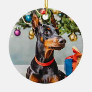 Doberman Holiday Ornment Ceramic Tree Decoration