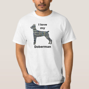 Doberman I Love My Dog Silhouhette Grid T-Shirt