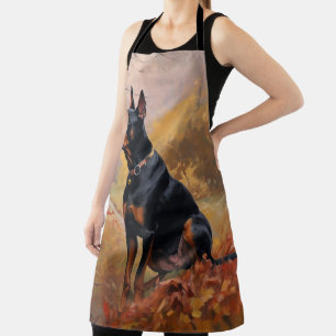 Doberman in Autumn Leaves Fall Inspire Apron