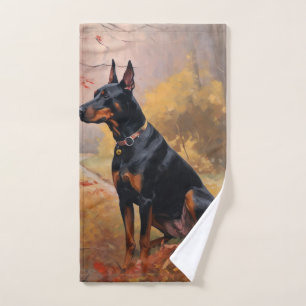 Doberman in Autumn Leaves Fall Inspire  Bath Towel Set