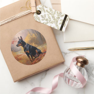 Doberman in Autumn Leaves Fall Inspire  Classic Round Sticker