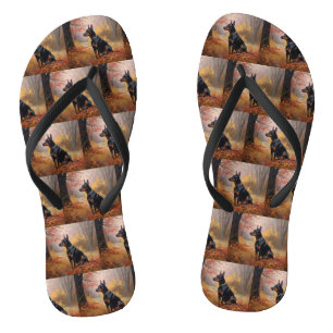 Doberman in Autumn Leaves Fall Inspire  Flip Flops