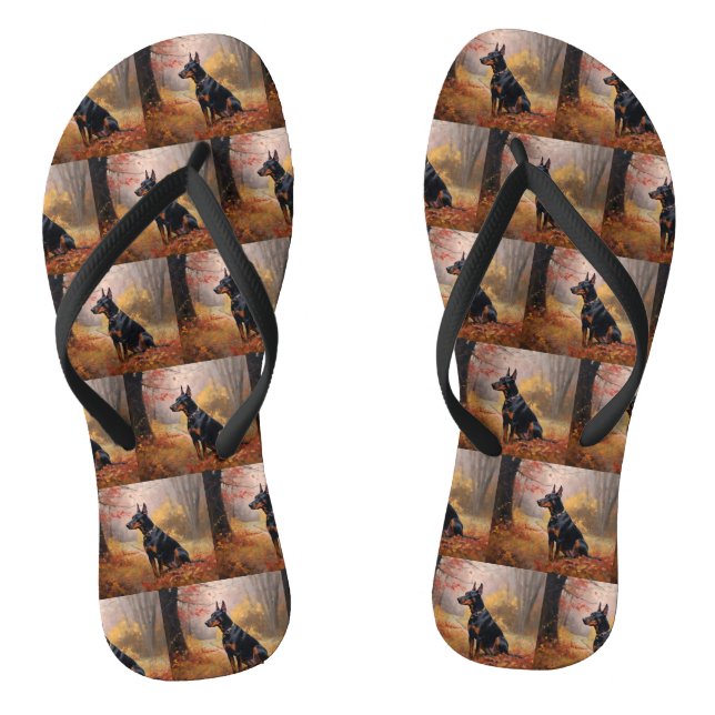 Doberman in Autumn Leaves Fall Inspire  Flip Flops (Footbed)