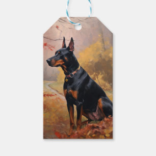 Doberman in Autumn Leaves Fall Inspire  Gift Tags