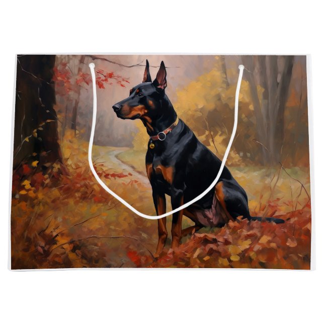 Doberman in Autumn Leaves Fall Inspire  Large Gift Bag (Front)