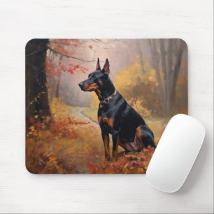 Doberman in Autumn Leaves Fall Inspire Mouse Mat