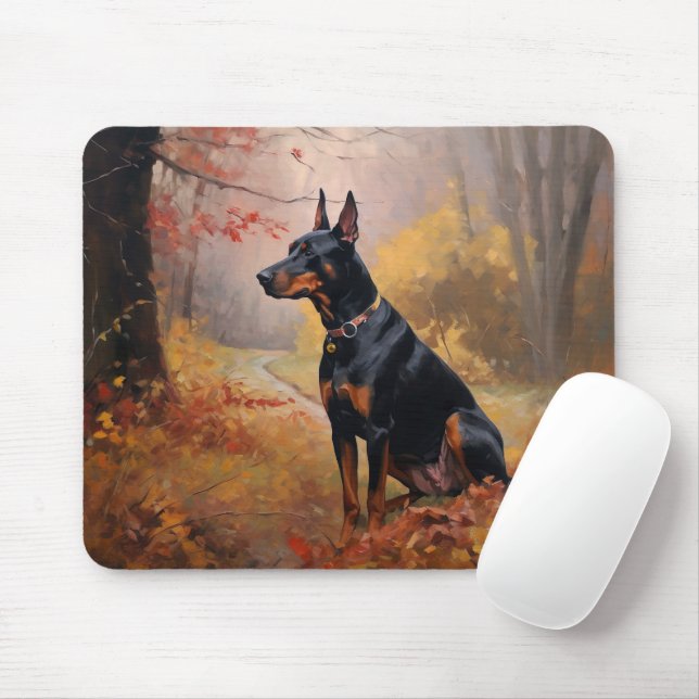 Doberman in Autumn Leaves Fall Inspire  Mouse Mat (With Mouse)