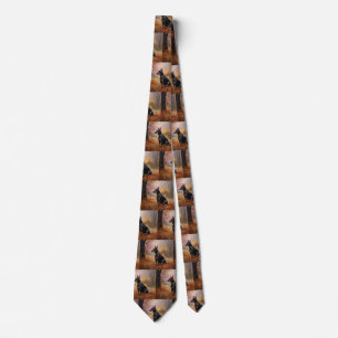 Doberman in Autumn Leaves Fall Inspire  Tie