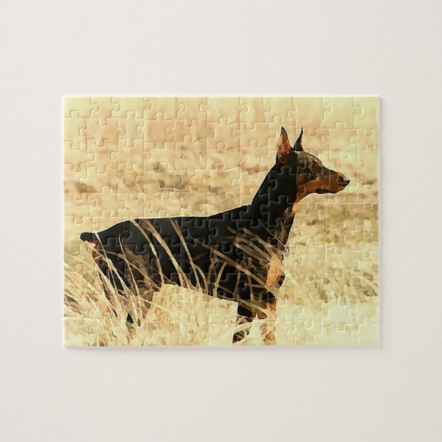 Doberman in Dry Reeds Painting Image Jigsaw Puzzle (Horizontal)