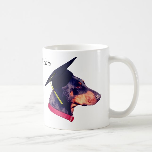 Doberman In Graduation Cap Cute Personalised Coffee Mug (Right)