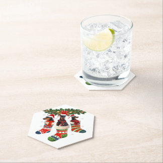 Doberman In Sock Christmas Santa X-Mas Dog Paper Coaster