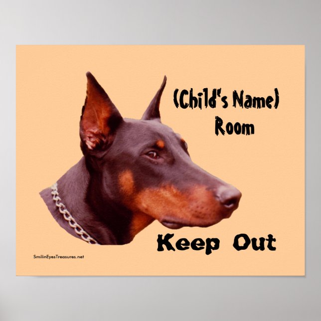 Doberman Keep Out Kids Room Personalised Poster (Front)