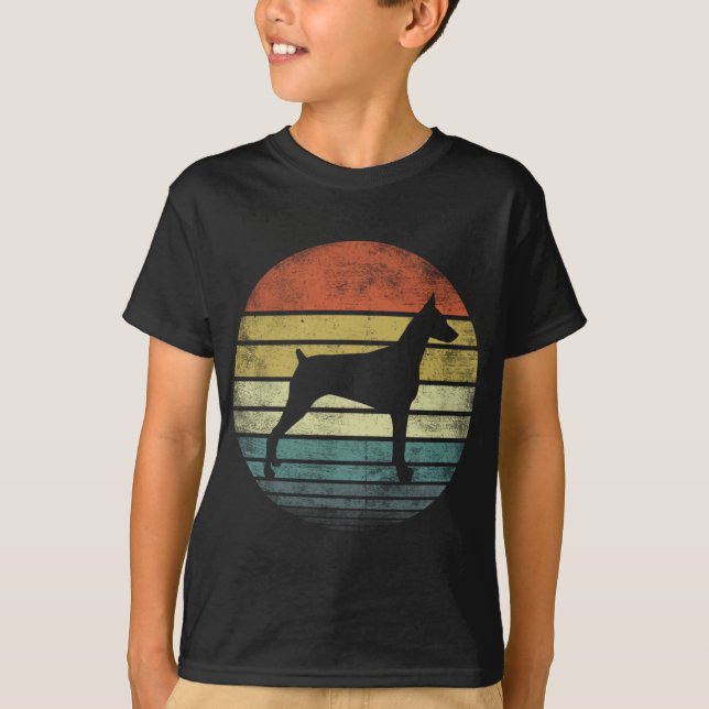 Doberman Lover Owner Gifts Retro Sunset Dog Silhou T-Shirt (Front)