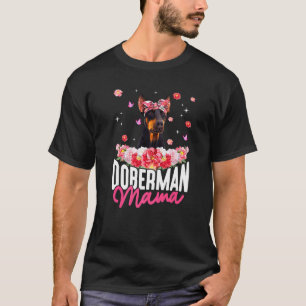 Doberman Mama Flower Bandanna Dog  Mother's Day T-Shirt
