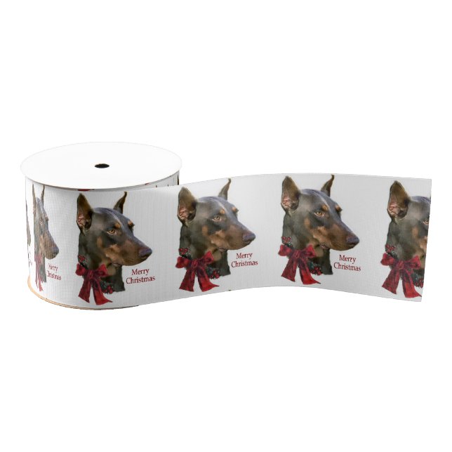 Doberman Merry Christmas Grosgrain Ribbon (Spool)