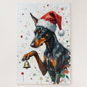 Doberman Minimalist Christmas Bell Balance Hat Jigsaw Puzzle