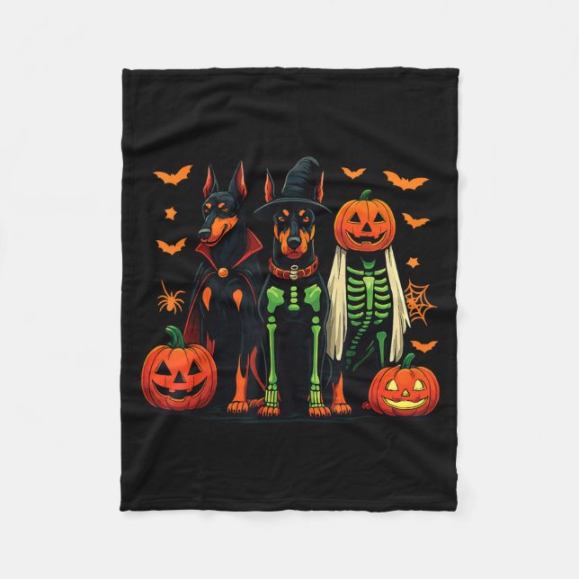 Doberman Mummy Ghost Witch Funny Dog Costume Fleece Blanket (Front)