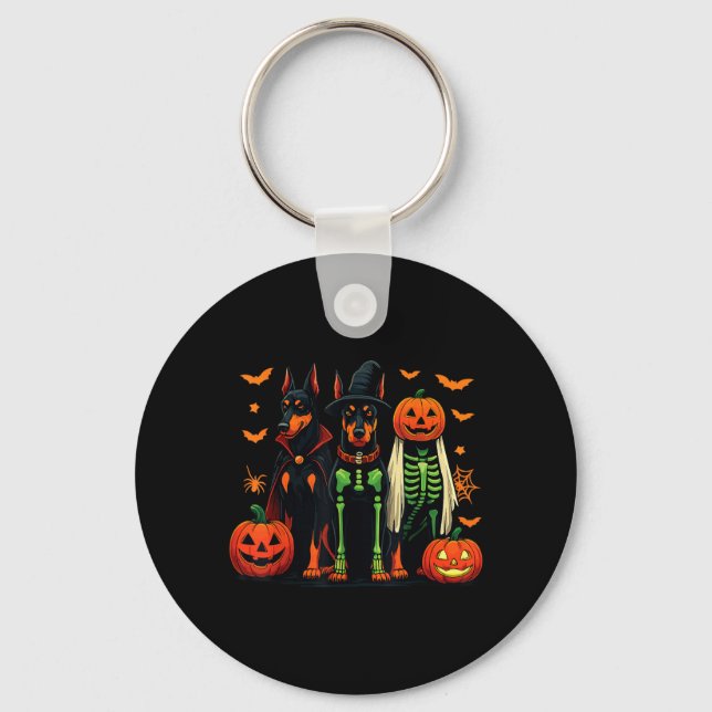 Doberman Mummy Ghost Witch Funny Dog Costume Key Ring (Front)