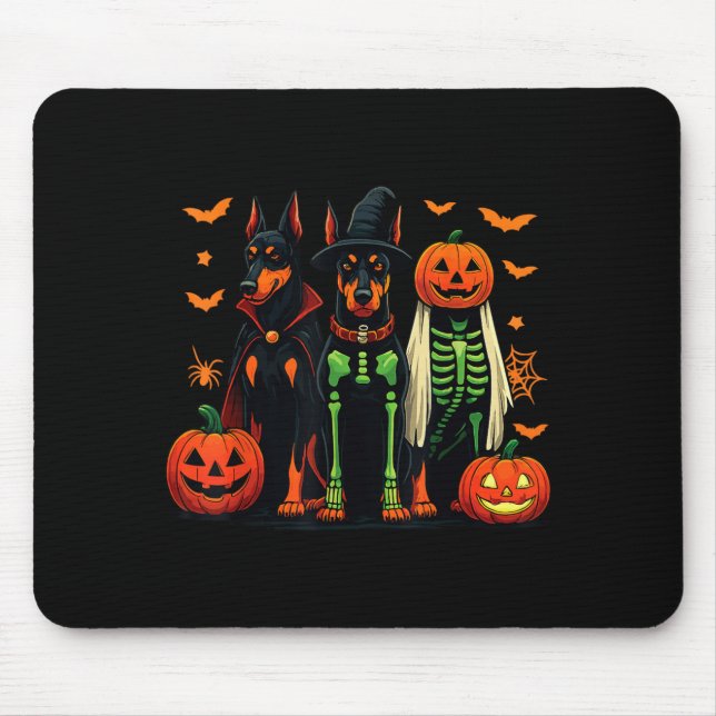 Doberman Mummy Ghost Witch Funny Dog Costume Mouse Mat (Front)