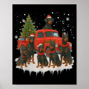 Doberman Nscher Dog Red Truck Christmas Tree Santa Poster