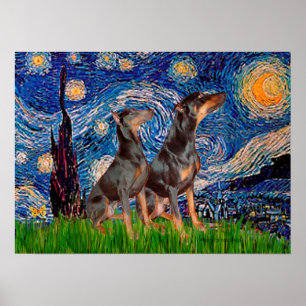 Doberman Pair - Starry Night Poster